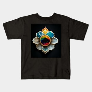 embroidered Rainbow flower mandala Kids T-Shirt